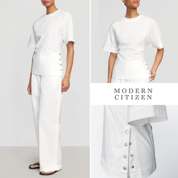 Modern Citizen Tops - Modern Citizen “Chiyo” Side Button Short Sleeve Zip-Back Blouse Top White XS EUC